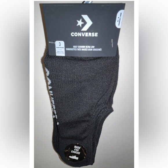 Converse Ultra Low Socks 3 Pair Men 6-12 Black w White Logo 4 Chucks HalfCushion - Picture 9 of 9